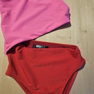 Beach Riot Pink and Red Ribbed Bikini